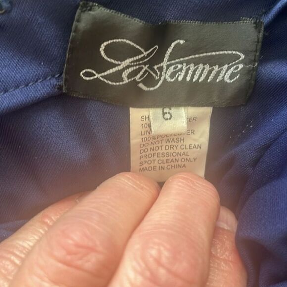 La Femme Cutout Jersey Gown Navy Cheeky Mermaid Maxi Dress Prom Gala Tie Up - Picture 8 of 8